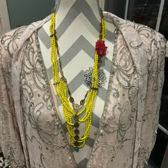 Lucky Brand Yellow and Pink Multi-Strand Smiley Face Necklace Preloved - Picture 2 of 9